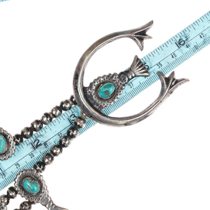 27" c1960's Native American cast silver and turquoise squash blossom necklace - Estate Fresh Austin