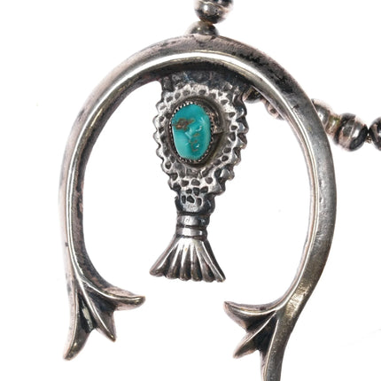 27" c1960's Native American cast silver and turquoise squash blossom necklace - Estate Fresh Austin