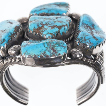 7.5" Huge Vintage Navajo sterling Silver Morenci turquoise cuff bracelet - Estate Fresh Austin