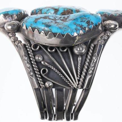7.5" Huge Vintage Navajo sterling Silver Morenci turquoise cuff bracelet - Estate Fresh Austin