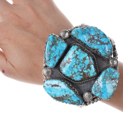 7.5" Huge Vintage Navajo sterling Silver Morenci turquoise cuff bracelet - Estate Fresh Austin