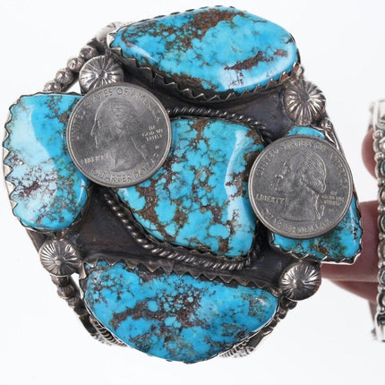 7.5" Huge Vintage Navajo sterling Silver Morenci turquoise cuff bracelet - Estate Fresh Austin