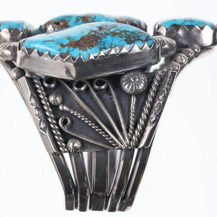 7.5" Huge Vintage Navajo sterling Silver Morenci turquoise cuff bracelet - Estate Fresh Austin