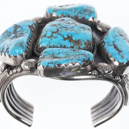 7.5" Huge Vintage Navajo sterling Silver Morenci turquoise cuff bracelet - Estate Fresh Austin