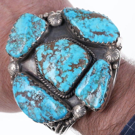 7.5" Huge Vintage Navajo sterling Silver Morenci turquoise cuff bracelet - Estate Fresh Austin