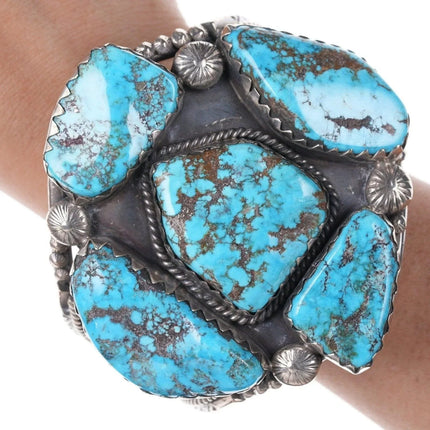 7.5" Huge Vintage Navajo sterling Silver Morenci turquoise cuff bracelet - Estate Fresh Austin