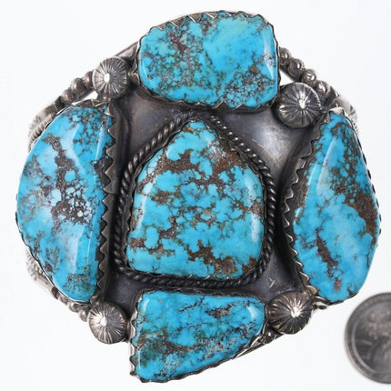 7.5" Huge Vintage Navajo sterling Silver Morenci turquoise cuff bracelet - Estate Fresh Austin
