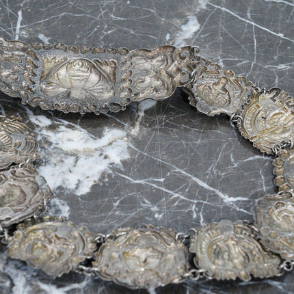 27.75" c1920's Mexican Sterling Silver Repousse Turquoise Aztec belt - Estate Fresh Austin