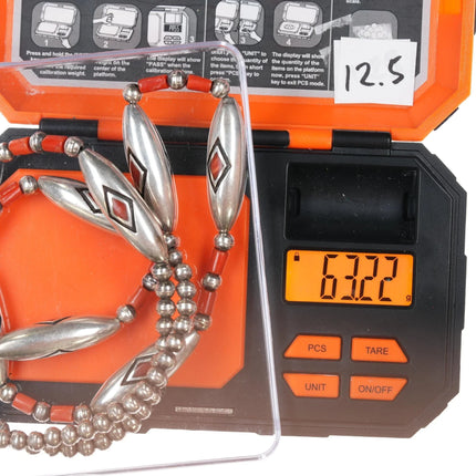 28" Amazing Native American flush inlay coral sterling beaded necklace - Estate Fresh Austin