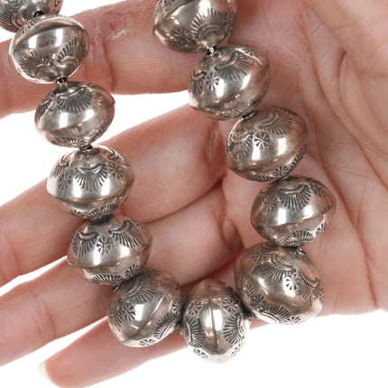 28" Vintage 11mm-22mm Hand stamped silver Navajo pearl necklace - Estate Fresh Austin