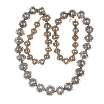 28" Vintage 11mm-22mm Hand stamped silver Navajo pearl necklace - Estate Fresh Austin