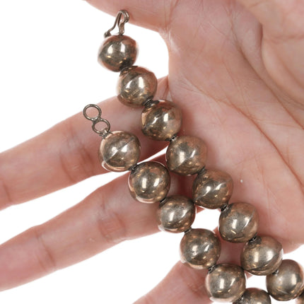 28" Vintage 11mm-22mm Hand stamped silver Navajo pearl necklace - Estate Fresh Austin