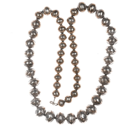 28" Vintage 11mm-22mm Hand stamped silver Navajo pearl necklace - Estate Fresh Austin