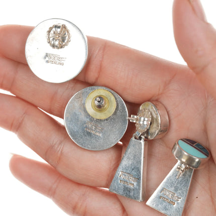 2pr Ray Tracey Knifewing Navajo Multi-stone channel inlay sterling earrings - Estate Fresh Austin