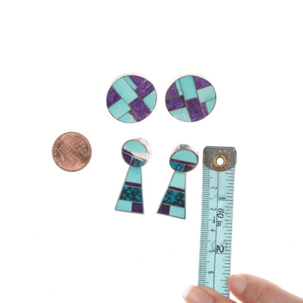 2pr Ray Tracey Knifewing Navajo Multi-stone channel inlay sterling earrings - Estate Fresh Austin