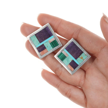 2pr Vintage Native American Sterling Multi-Stone inlay earrings - Estate Fresh Austin