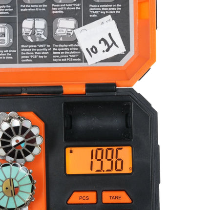 2pr Vintage Zuni sterling sunface multi-stone inlay clip-on earrings - Estate Fresh Austin