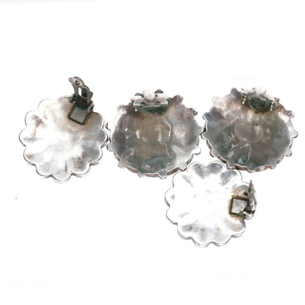 2pr Vintage Zuni sterling sunface multi-stone inlay clip-on earrings - Estate Fresh Austin