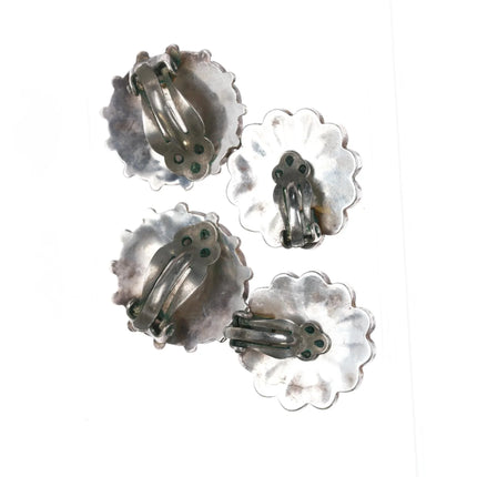 2pr Vintage Zuni sterling sunface multi-stone inlay clip-on earrings - Estate Fresh Austin