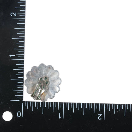 2pr Vintage Zuni sterling sunface multi-stone inlay clip-on earrings - Estate Fresh Austin