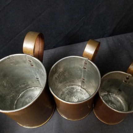 3 Antique Heavy Copper Kitchen Measures Strap Handles Rivets - Estate Fresh Austin