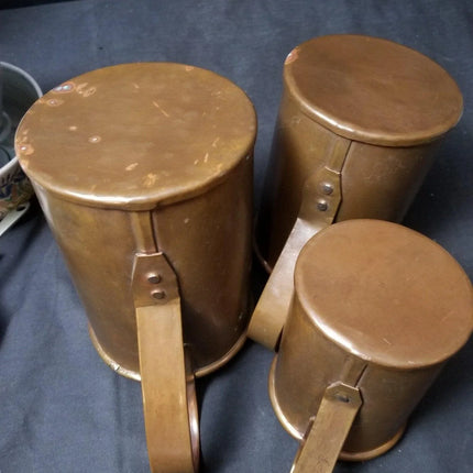 3 Antique Heavy Copper Kitchen Measures Strap Handles Rivets - Estate Fresh Austin