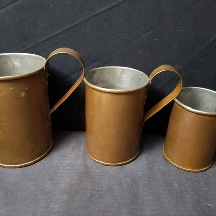 3 Antique Heavy Copper Kitchen Measures Strap Handles Rivets - Estate Fresh Austin