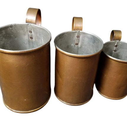 3 Antique Heavy Copper Kitchen Measures Strap Handles Rivets - Estate Fresh Austin