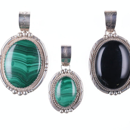 3 Dave Pino Navajo Sterling Malachite/Onyx pendants - Estate Fresh Austin