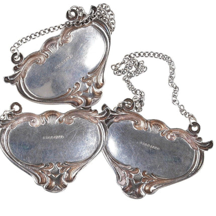 3 Fancy Sterling Liquor tags Scotch/Bourbon/Sherry - Estate Fresh Austin