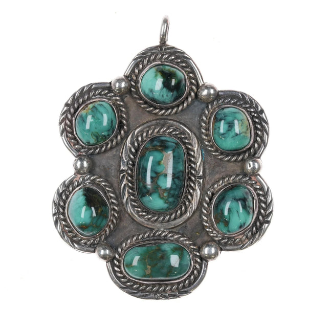 3 Hogans Vintage Native American sterling and turquoise cluster pendant - Estate Fresh Austin