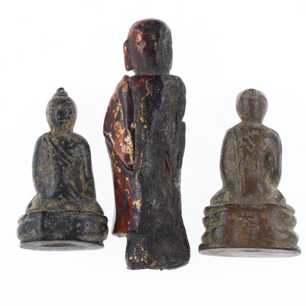 3 Miniature 17th/18th century Bronze and wood Buddha figures - Estate Fresh Austin