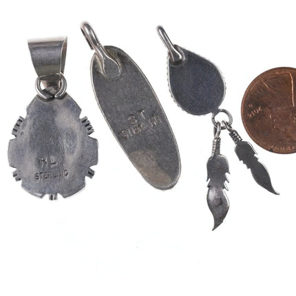 3 Vintage Native American Sterling Malachite/mother of pearl pendants - Estate Fresh Austin