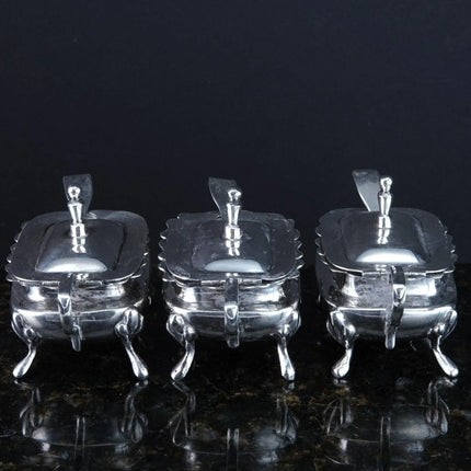 3 Vintage Sanborns Sterling Salt Dips with hinged lids/spoons - Estate Fresh Austin