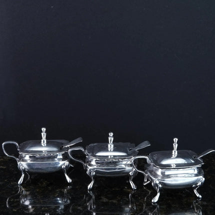 3 Vintage Sanborns Sterling Salt Dips with hinged lids/spoons - Estate Fresh Austin