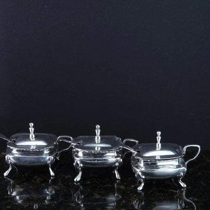 3 Vintage Sanborns Sterling Salt Dips with hinged lids/spoons - Estate Fresh Austin