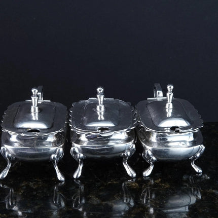 3 Vintage Sanborns Sterling Salt Dips with hinged lids/spoons - Estate Fresh Austin