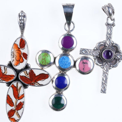 3 Vintage Sterling silver Cross pendants - Estate Fresh Austin