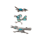 3 Vintage Zuni silver turquoise inlay Roadrunner pins - Estate Fresh Austin