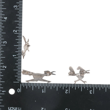 3 Vintage Zuni silver turquoise inlay Roadrunner pins - Estate Fresh Austin