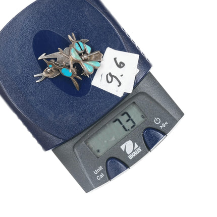 3 Vintage Zuni silver turquoise inlay Roadrunner pins - Estate Fresh Austin