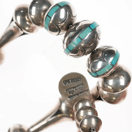 30" Orville Tsinnie 11mm-22mm Navajo pearl necklace with channel inlay turquoise. - Estate Fresh Austin