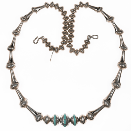 30" Orville Tsinnie 11mm-22mm Navajo pearl necklace with channel inlay turquoise. - Estate Fresh Austin