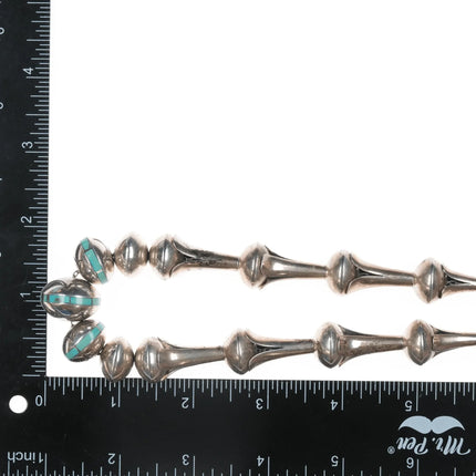 30" Orville Tsinnie 11mm-22mm Navajo pearl necklace with channel inlay turquoise. - Estate Fresh Austin