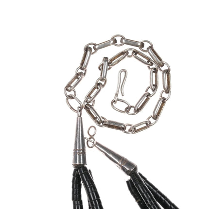 30" Vintage Santo Domingo Sterling, turquoise, shell 3 strand heishi necklace - Estate Fresh Austin