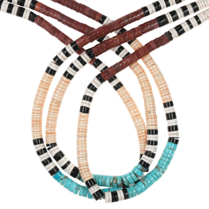 30" Vintage Santo Domingo Sterling, turquoise, shell 3 strand heishi necklace - Estate Fresh Austin