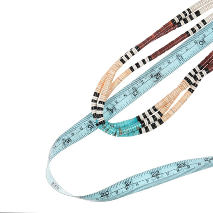 30" Vintage Santo Domingo Sterling, turquoise, shell 3 strand heishi necklace - Estate Fresh Austin