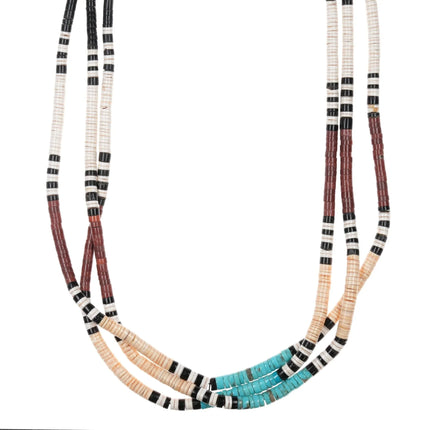 30" Vintage Santo Domingo Sterling, turquoise, shell 3 strand heishi necklace - Estate Fresh Austin