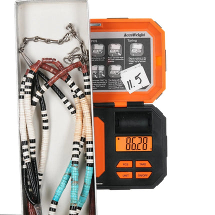 30" Vintage Santo Domingo Sterling, turquoise, shell 3 strand heishi necklace - Estate Fresh Austin