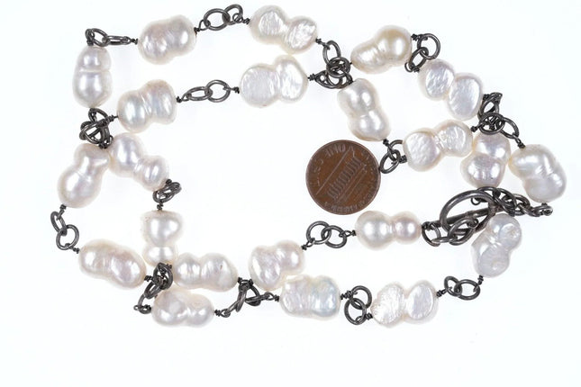 30" Vintage Sterling mounted Large Freshwater pearl necklace - Estate Fresh Austin